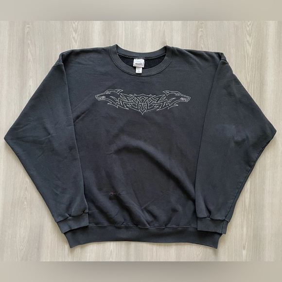 Vintage Y2K Tribal Grunge Wolf Crewneck Sweater Mens XL - Picture 1 of 5